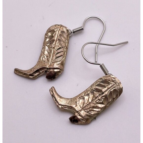 Vintage Cowboy Boot Earrings Silver Tone Western Rodeo Cowgirl - Picture 6 of 6